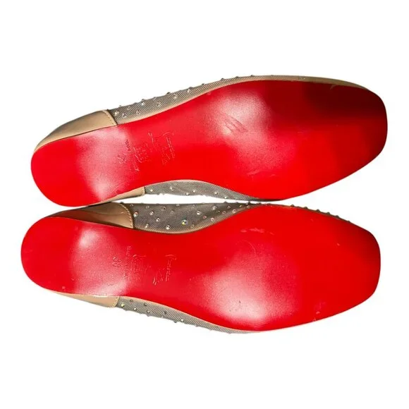 Beige Crystal Embellished Mesh Follis Strass Ballerina Flats - Picture 11 of 12